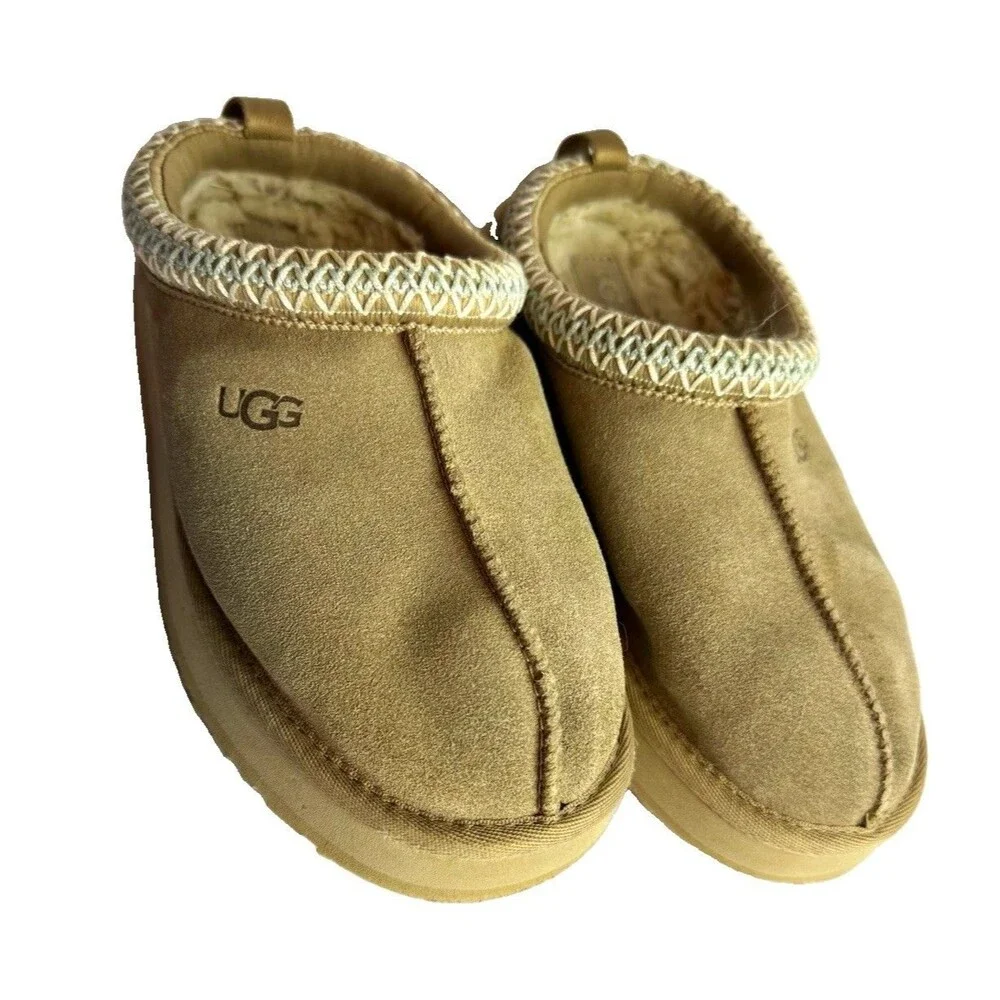 UGG Tasman II Unisex Kids Slip-On Suede Lined Slipper Beige US 3 EU 35